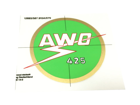 Aufkleber / Emblem / Abziehbild Tank (grün/gold/rot/weiß) rechts (D=80,00mm) AWO Touren