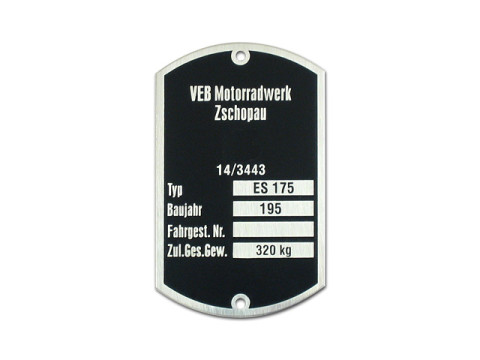 Typenschild ES175 (für Bj. 195) (breit) Aluminium MZ ES175