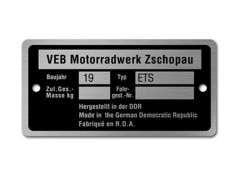 Typenschild ETS (schmal) Aluminium MZ ETS