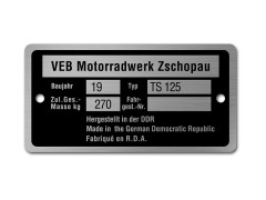 Typenschild TS125 Aluminium MZ TS125