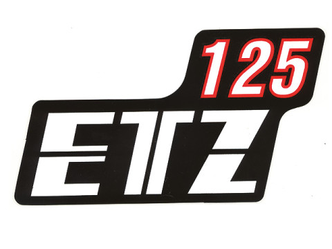 Schriftzug (Folie) "ETZ 125" für Seitendeckel, schwarz / weiß / rot (schwarzer Rand) MZ ETZ125