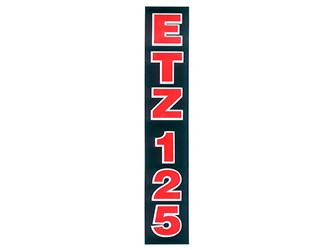 Schriftzug (Folie) "ETZ 125" für Telegabel, schwarz mit roter Schrift (schwarzer Rand) MZ ETZ125