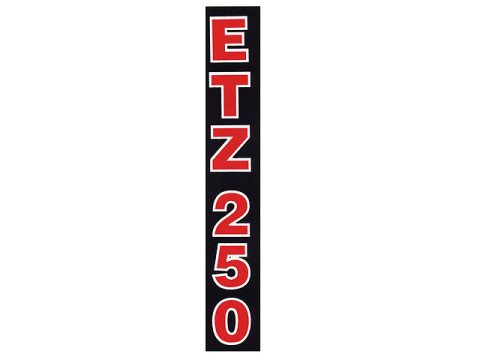 Schriftzug (Folie) "ETZ 250" für Telegabel, schwarz mit roter Schrift (schwarzer Rand) MZ ETZ250