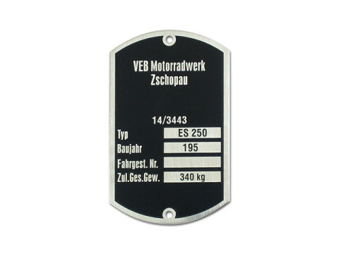 Typenschild ES250 (für Bj.195) (breit) Aluminium MZ ES250
