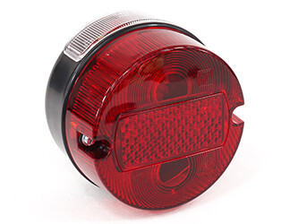 Rücklicht / Bremsschlußkennzeichenleuchte Ø100mm (2 Schrauben) Lichtaustritt rot mit Kennzeichenbeleuchtung (E-Prüfzeichen) MZ TS125, TS150, TS250, ETZ125, ETZ150, ETZ250, ETZ251, ETZ301