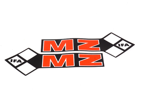Schriftzug (Folie) "IFA MZ" für Tank, linke und rechte Seite, schwarz-rot-weiss (schwarzer Rand) MZ ETZ 125, ETZ150, ETZ250