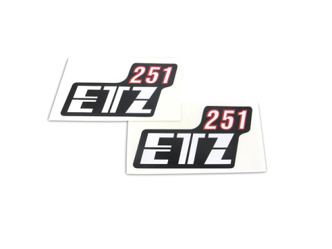Satz - Schriftzug (Folie) "ETZ 251" für Seitendeckel schwarz / weiß / rot (schwarzer Rand) (2 teilig) MZ ETZ251
