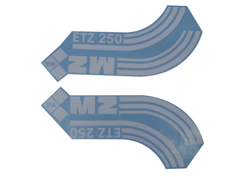 Satz - Schriftzug (Folie) "ETZ 250" geschwungen / weiß (2 teilig) MZ ETZ250