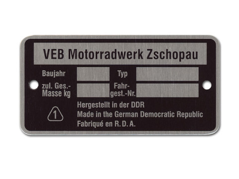 Typenschild MZ (neutral ohne Eintrag) Aluminium