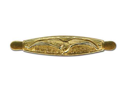 Plakette / Emblem / Schriftzug "Möve klein" Aluminium goldfarbig Sitz MZ RT125