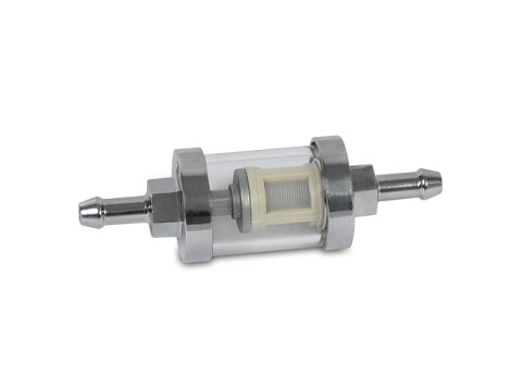 Filtereinheit / Benzinfilter (Anschluss 7,00mm) massiv Metall (chrom-Optik)