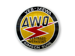 Werbeschild (Emaillie) "VEB-MEWA AWO...