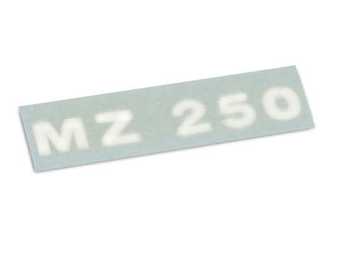 Aufkleber / Emblem / Schriftzug "MZ 250" weiß Werkzeugkastendeckel / Sitzbank MZ TS250, ETS250 Trophy Sport